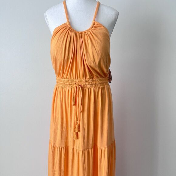 Soma Halter Maxi Bra Dress in Orange Soft Jersey Size XL NEW Vacation Nectarine - Picture 3 of 13